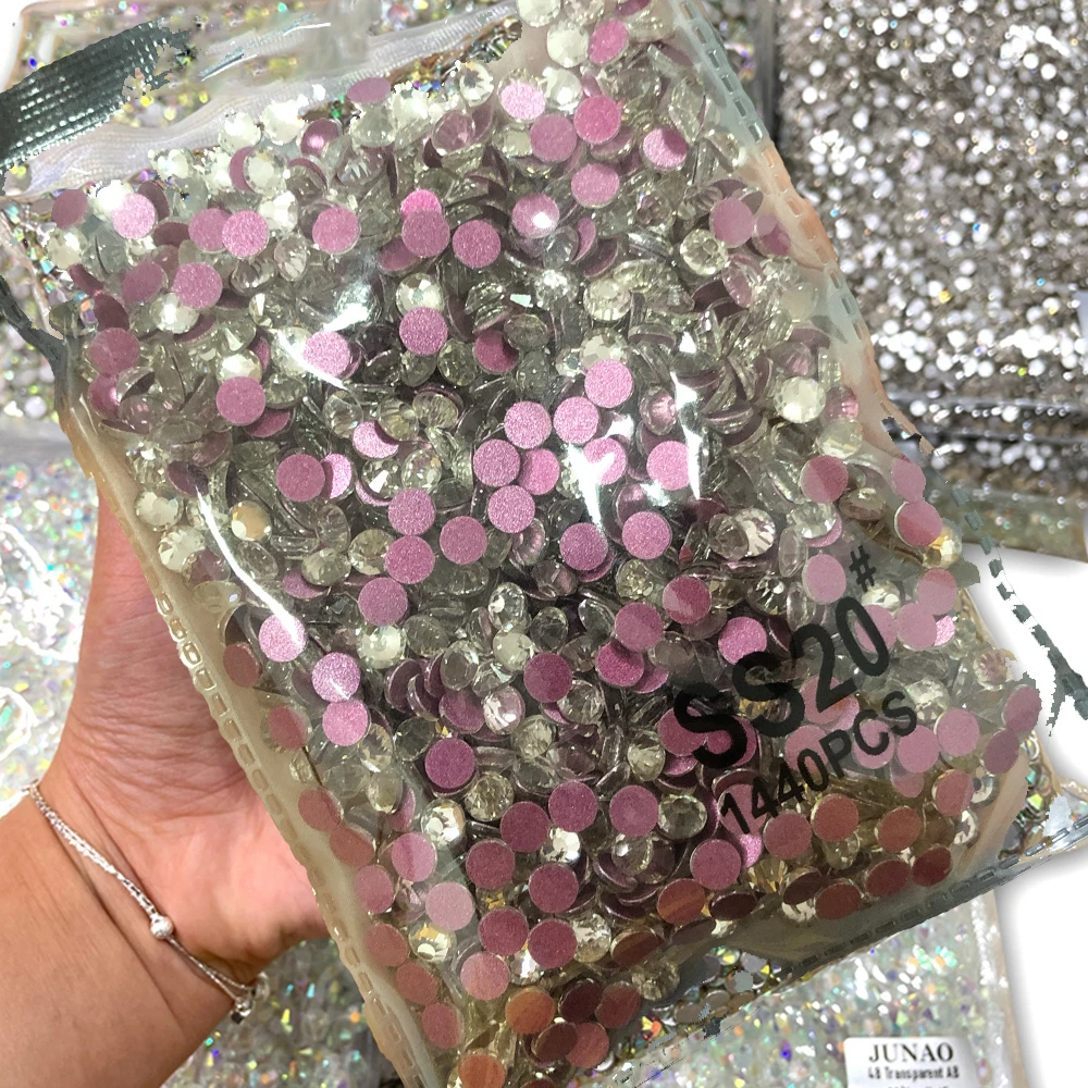 

1440pcs Clear/AB Glitter Rhinestone Decoration With Rose Color Non HotFix FlatBack SS3-SS20 Crystal Diamond 3D Manicure Decor