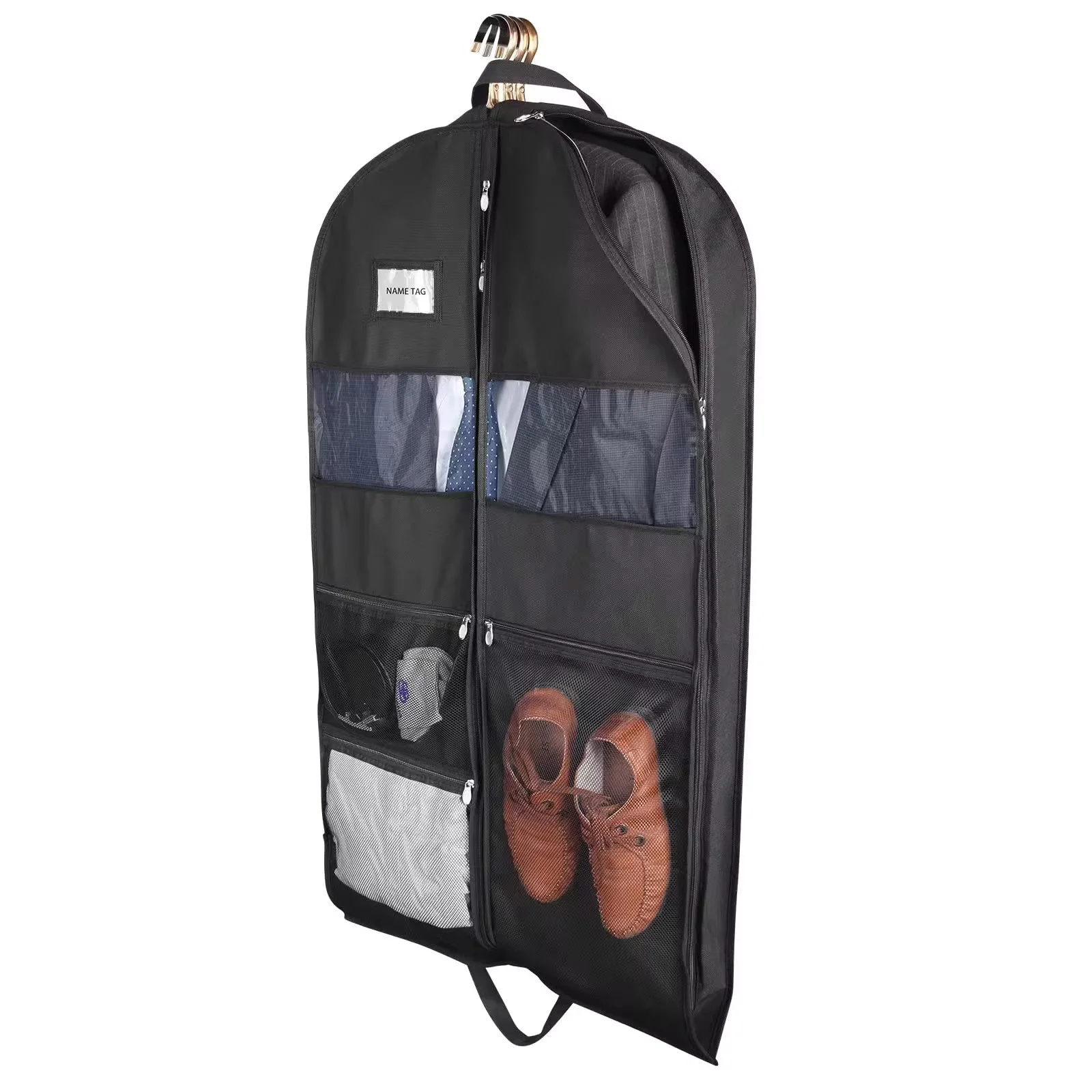 Clothes Storage Bag Travel Hanging Garment Bag Men Double Sides Zipper Mesh Pockets