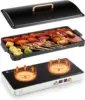 Cooktop 2 Burners, Double Induction Hot Plate with Removable Iron Cast Griddle Pan Non-stick, Independent Temperature Control,To 1