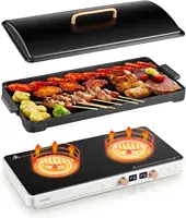 Cooktop 2 Burners, Double Induction Hot Plate with Removable Iron Cast Griddle Pan Non-stick, Independent Temperature Control,To 1