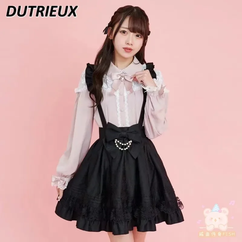Japanese SC Spring New Bow Lace Stitching Long Sleeve Underwear Blouse Lolita Mine Series Mass-Produced Sweet Cute Shirt