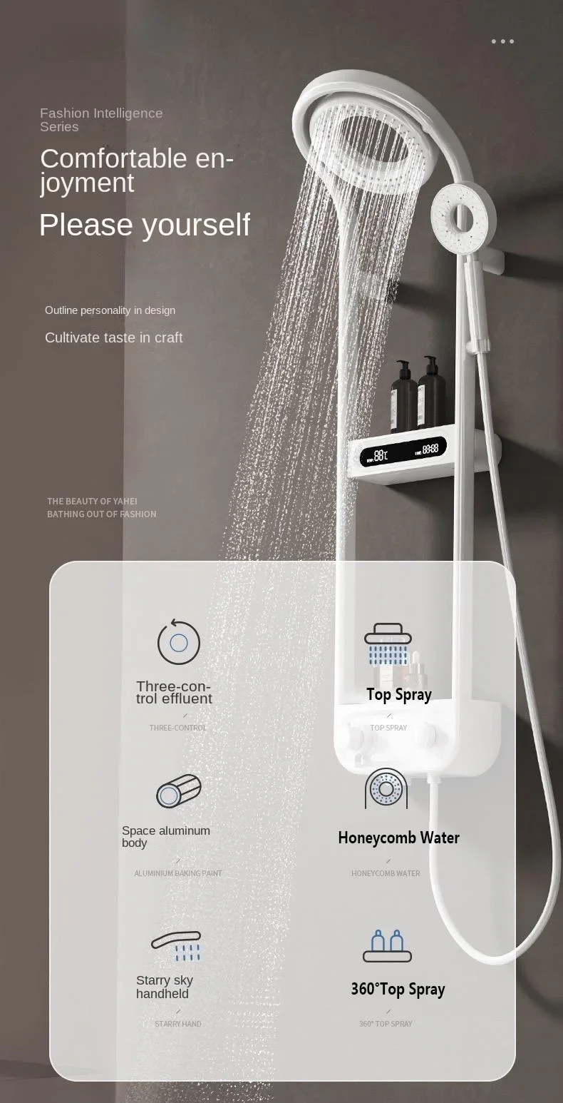 Description Picture 2 of itemNew Design High End Bathroom Gray Shower Set Round Shower Head Bathtub Hot and Cold Brass LED Display Mixer Faucet Shower System