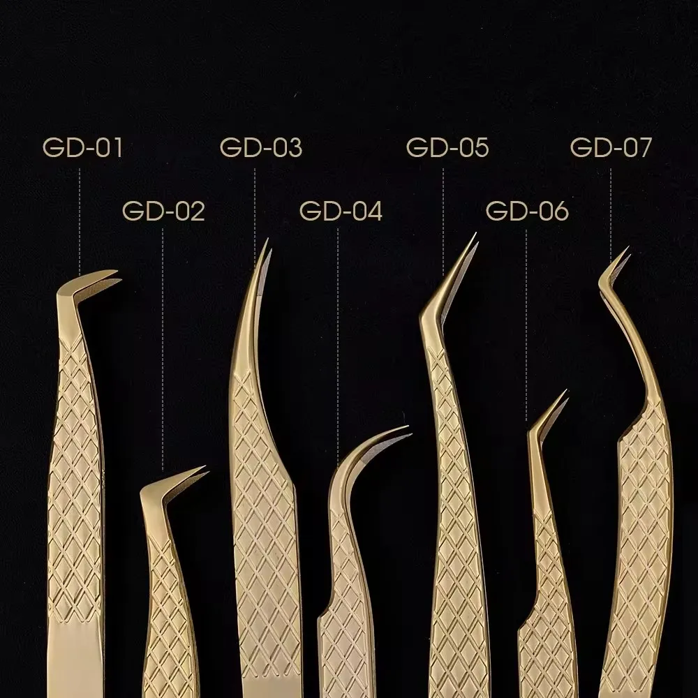 Eyelash Tweezers for Extension Golden Stainless Steel High Precision Tweezer for Volume Fans Professional Tools 1pc
