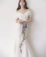 2022 New Design Ivory Wedding Dress  Off-Shoulder Customized Short Sleeves 웨딩드레스 Organza Backless Korean Mermaid Bridal Gowns 2