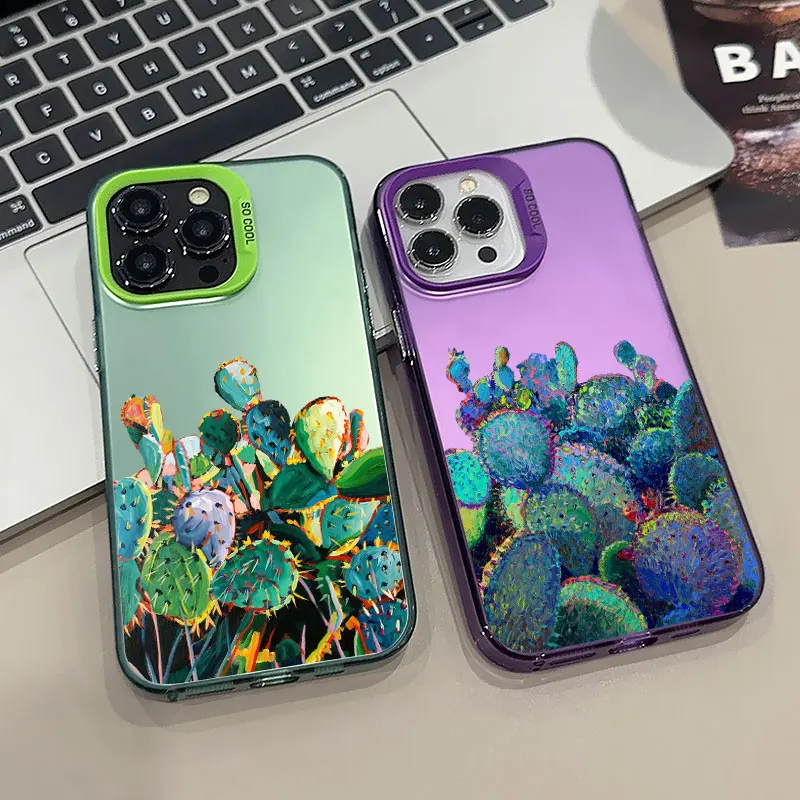 Cartoon-Kaktus-Pflanzen Handyhülle für iPhone 13 Mini 12 11 Pro Max 17 16 15 14 Pro Max Plus Stoßfeste Laser-Rückabdeckungen – Detail 7