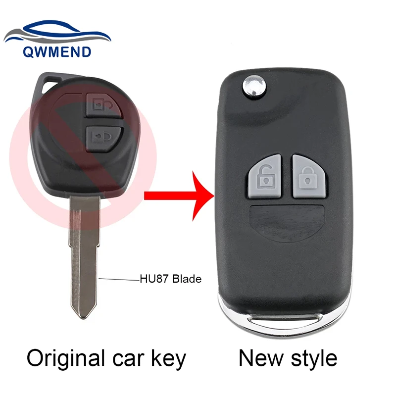 Qwmend 2 Pulsanti Remote Car Key Case Fob Per Suzuki Sx4 Swift Grand Vitara Key Fob Cover + Button Pad