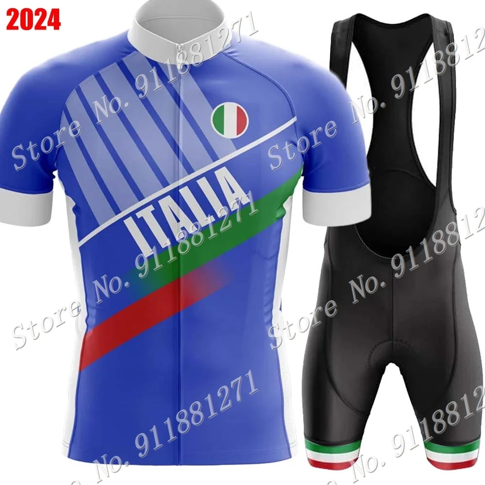 Italy National Team Cycling Jersey Set Summer Blue Clothing Road Bike Shirts Suit Bicycle Bib Shorts MTB Ropa Maillot