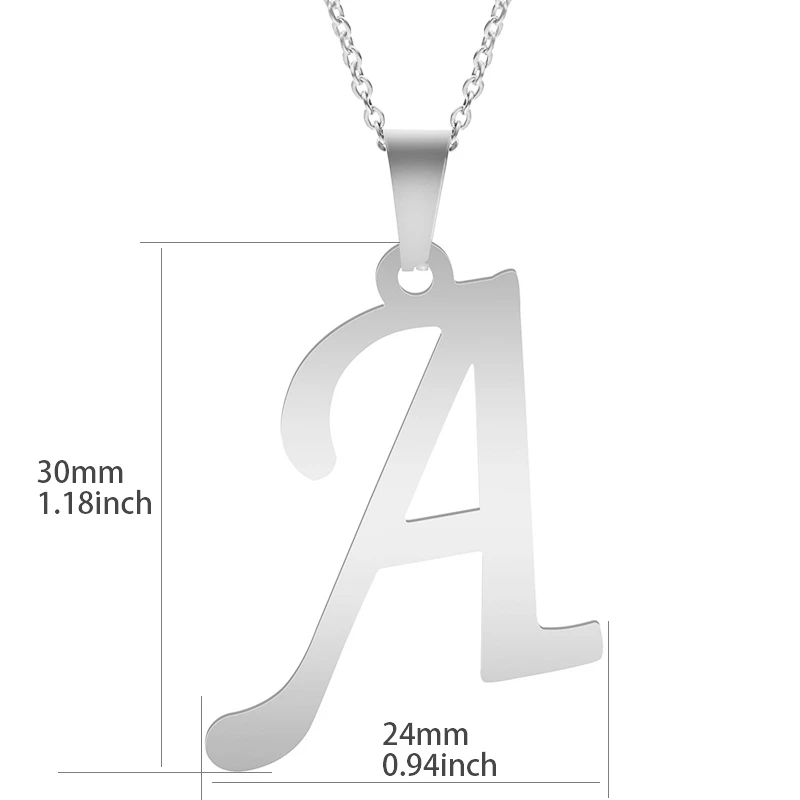 A-Z Initial Letters Pendant Necklace Stainless Steel 6