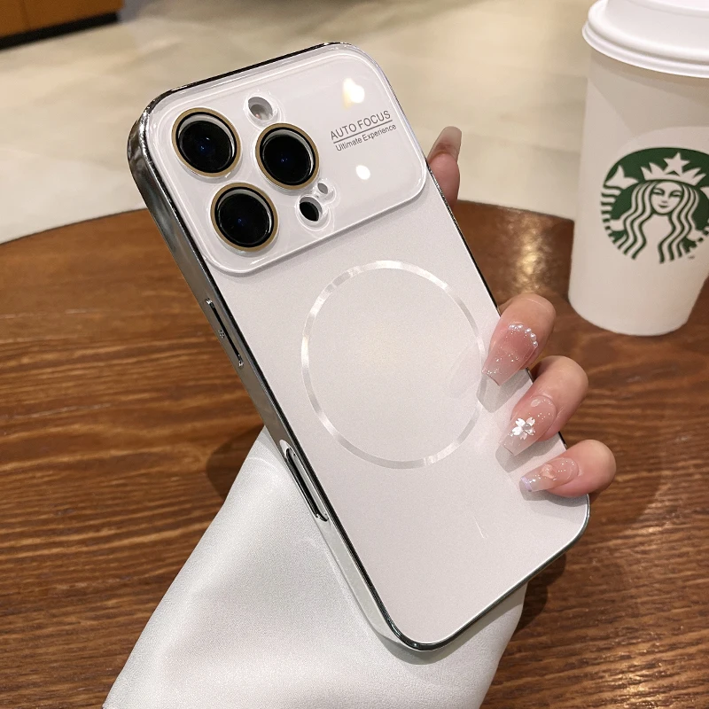 Titanium Magnetic Phone Case with Large Window Lens Protector - Matte PC Hard Cover