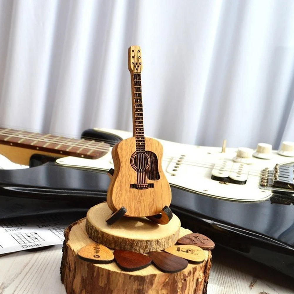 Wooden Guitar Pick Holder with Guitar Pick & Stand Plectrum Case Storage Box Gift for Music Instrument Lover