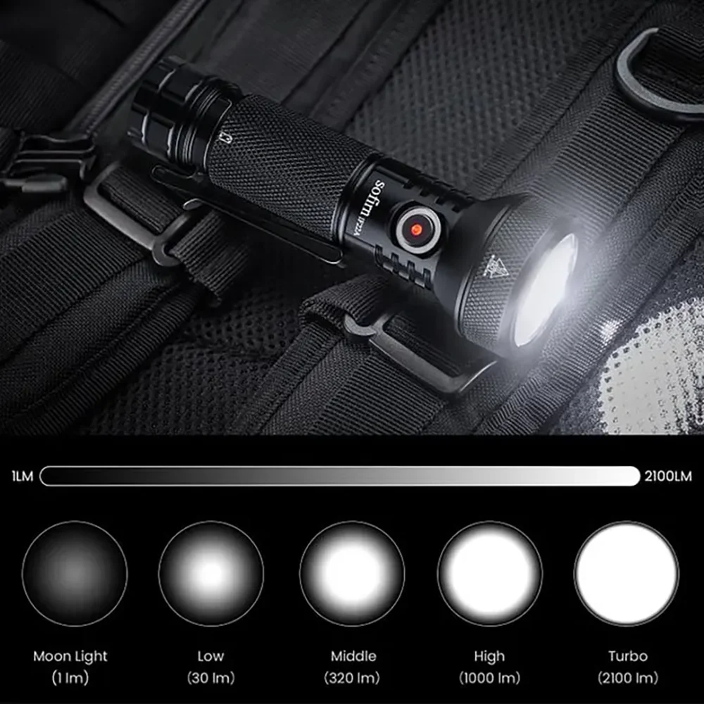 SOFIRN IF22A TIR 광학 2100lm LED 손전등 충전식 21700 USB C 강력한 EDC 라이트 토치 물고기용 야외 랜턴