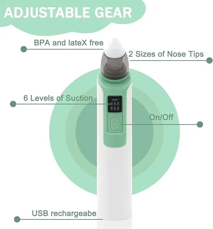 1pc-Silicone Baby Nose Cleaner &ndash; Rechargeable Electric Nasal Aspirator with Adjustable Suction, Low Noise, Health & Safety