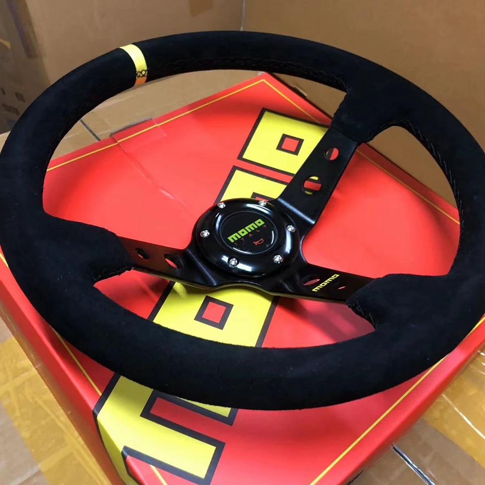 

Рулевое колесо 14 дюймов Deep Dish Racing MOMO, Универсальный Автомобильный руль из замши и кожи JDM, рулевое колесо Volantes для VW, HONDA, TOYOTA, BMW, JDM