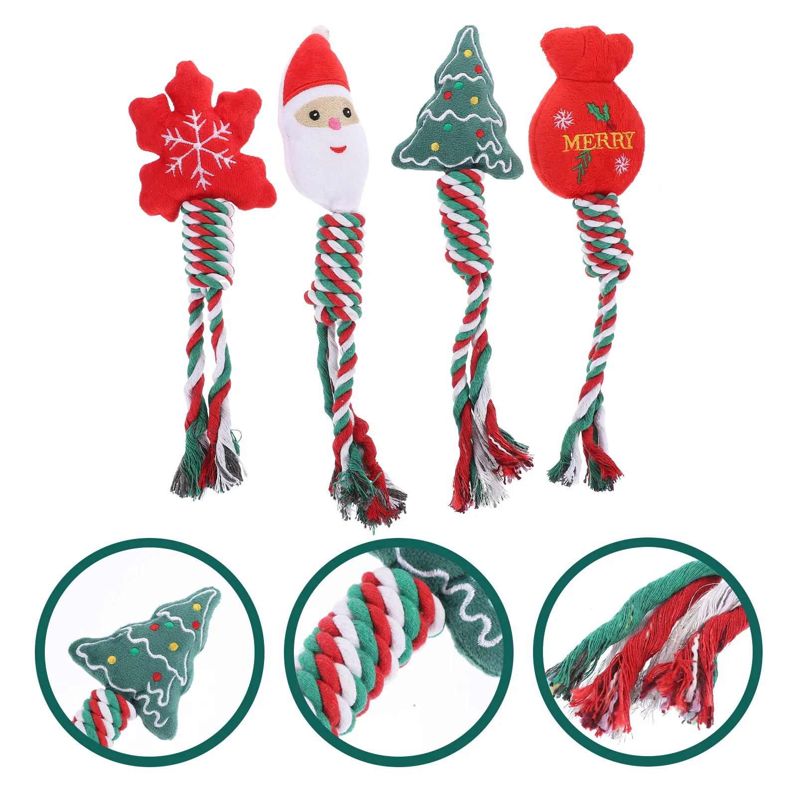 

4 Pcs Pet Dog Training Chewing Molar Teeth Cleaning Cotton Rope Knot Christmas Series Plush Toys Candy Gift Santa Design
