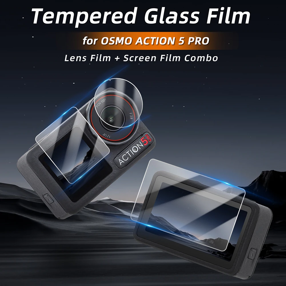 1/2 Set Screen Protector Explosion-proof Tempered Glass Screen Cover Camera Lens Screen Protector Film for DJI Osmo Action 5 Pro