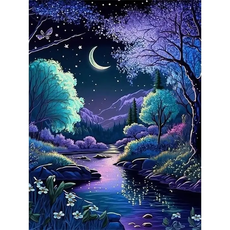 

GATYZTORY Oil Painting By Numbers Night Scenery Picture For Home Decor Acrylic Paint With Number Artwork Diy Ideas Adults Crafts