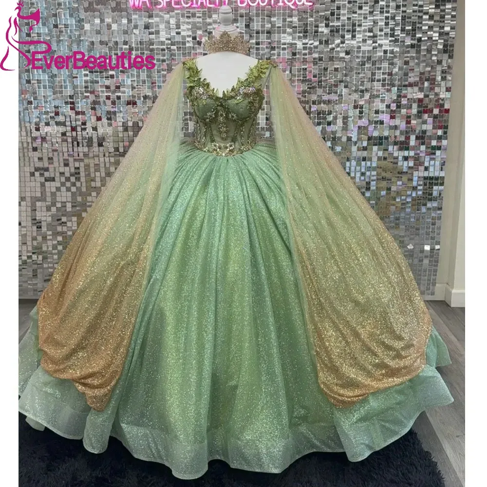 

Vestidos De 15 Quinceañera Ball Gown Quinceanera Dresses Long Train Glittery Tulle Sequins Sweet 16 Prom Party Dresses for Girls
