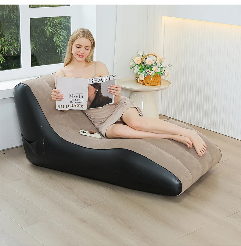 Sedia a sdraio gonfiabile, lettino gonfiabile da spiaggia, divano ad aria, divano lounge pigro per camera da letto interna, viaggi all'aperto - immagine 6