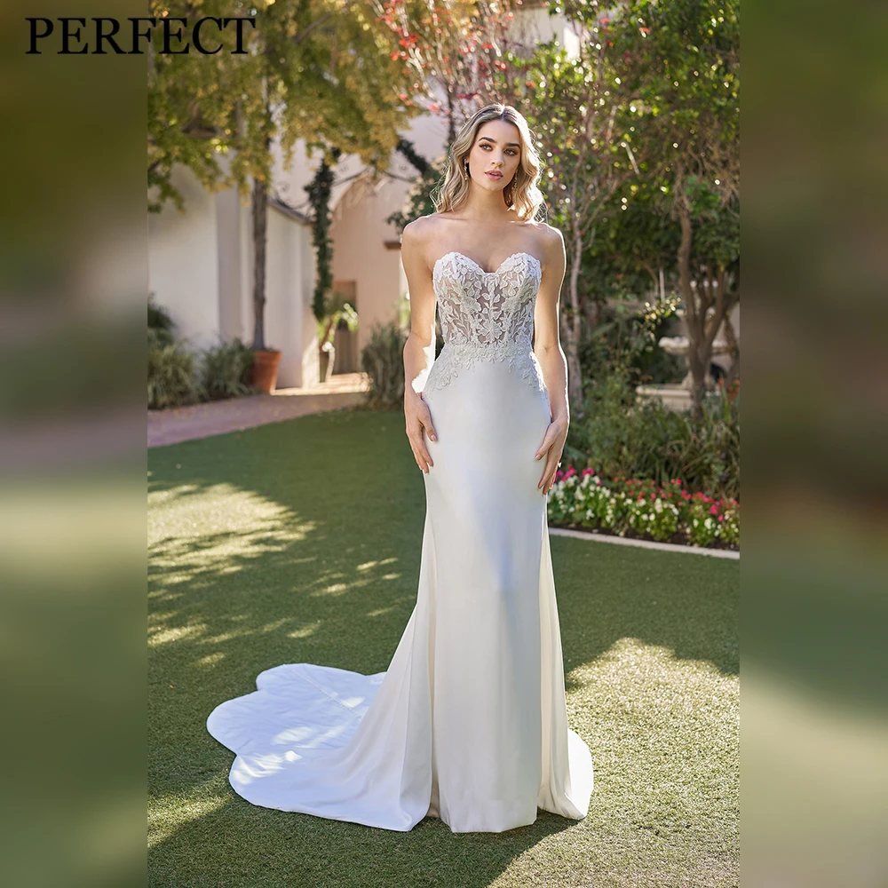 

PERFECT 2023 Wedding Dresses For Woman Classic Mermaid Sweetheart Sleeveless Lace Open Back Court Train Robe De Mariée