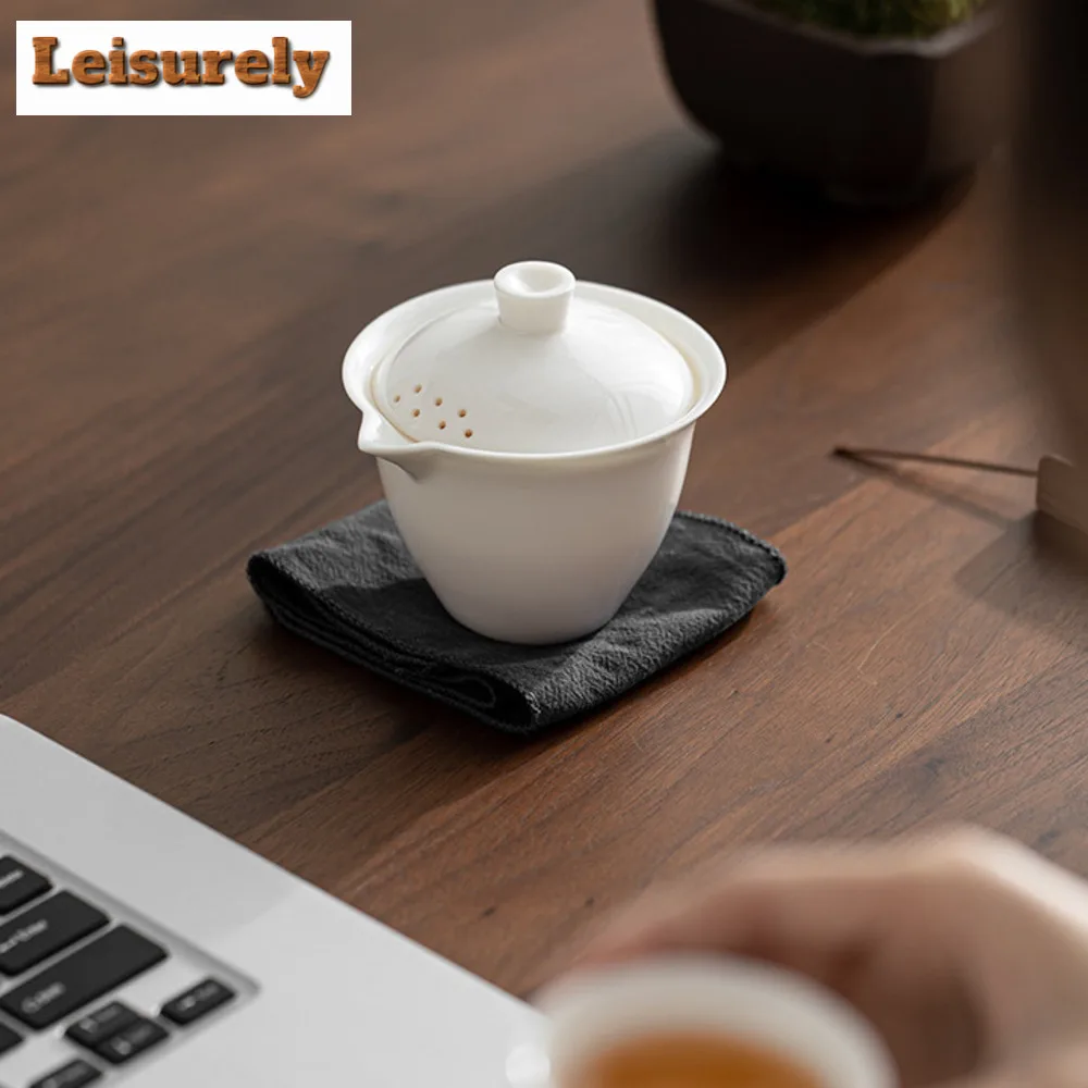 160ml Dehua Sheep Fat Jade White Porcelain Gaiwan Hand Grasp Tea Tureen Tea Maker Infusers Cover Bowl Tea Services Decoration