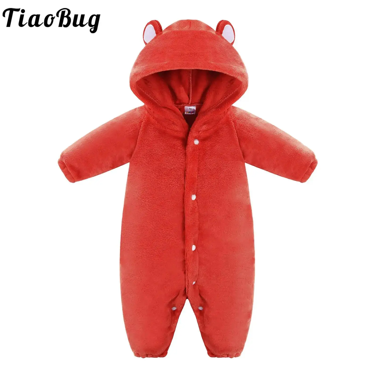 

Baby Girls Boys Snowsuit Winter Outfits One-piece Warm Bodysuit Flannel Jumpsuit Hooded Long Sleeve Bear Ears Warm Romper Coat