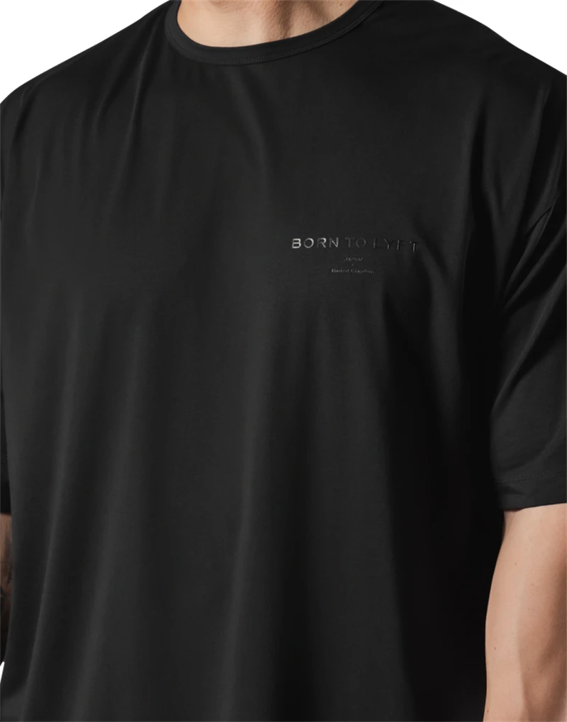 LYFT Black Letter Print M-3XL BIG T-SHIRT Men's 100% Cotton Loose Oversized-Shirts Men High Street Casual Short Sleeve Tees Tops 4