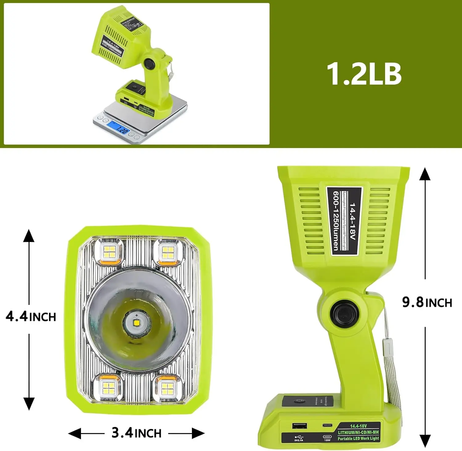 LED Flashlight for Ryobi 18v Battery 18W LED Work Light Battery Lamp FloodLight