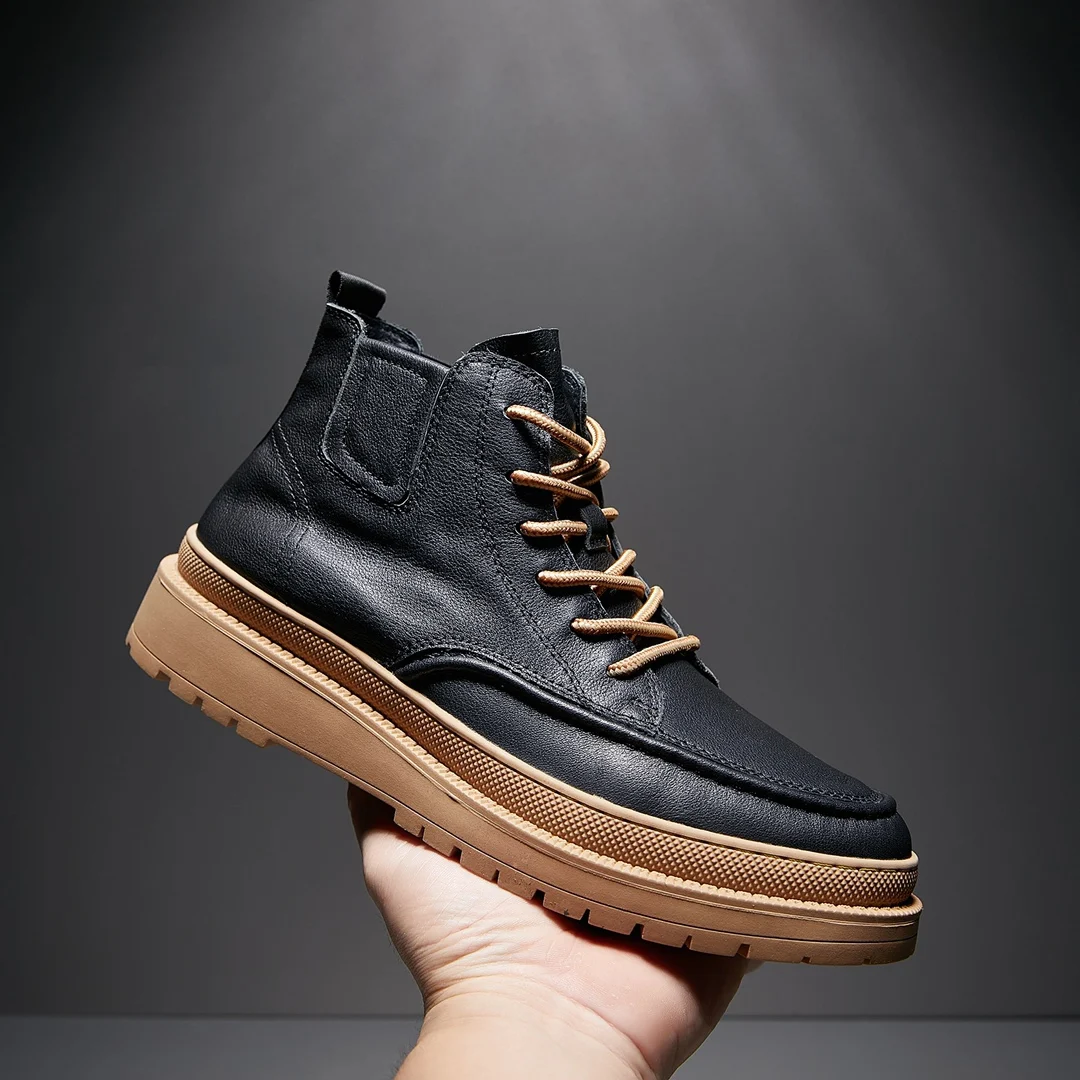 

Men's shoes cowhide platform shoes casual sneakers Leather comfort Men's short boots