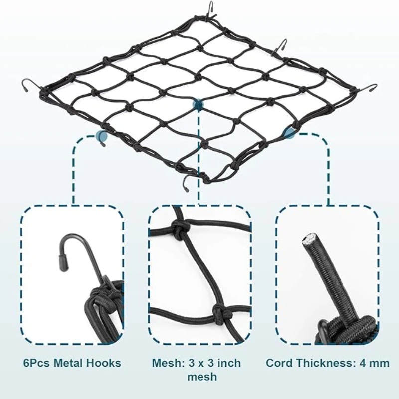 15"x 15" Bungee Cargo Net 2 PCS Bungee Cord 1 PCS For Bicycle Motorcycle Luggage Fixed Strap Rope motorcycle cargo net motorcycle bungee net motorcycle luggage net motorcycle luggage strap motorcycle luggage rope
