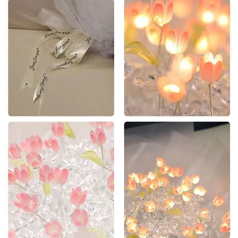 LED Night Light LED Atmosphere Lights Tulip Bouquet Night Light DIY Simulation Flower Desk Light Bedside Lamp Gift Decor