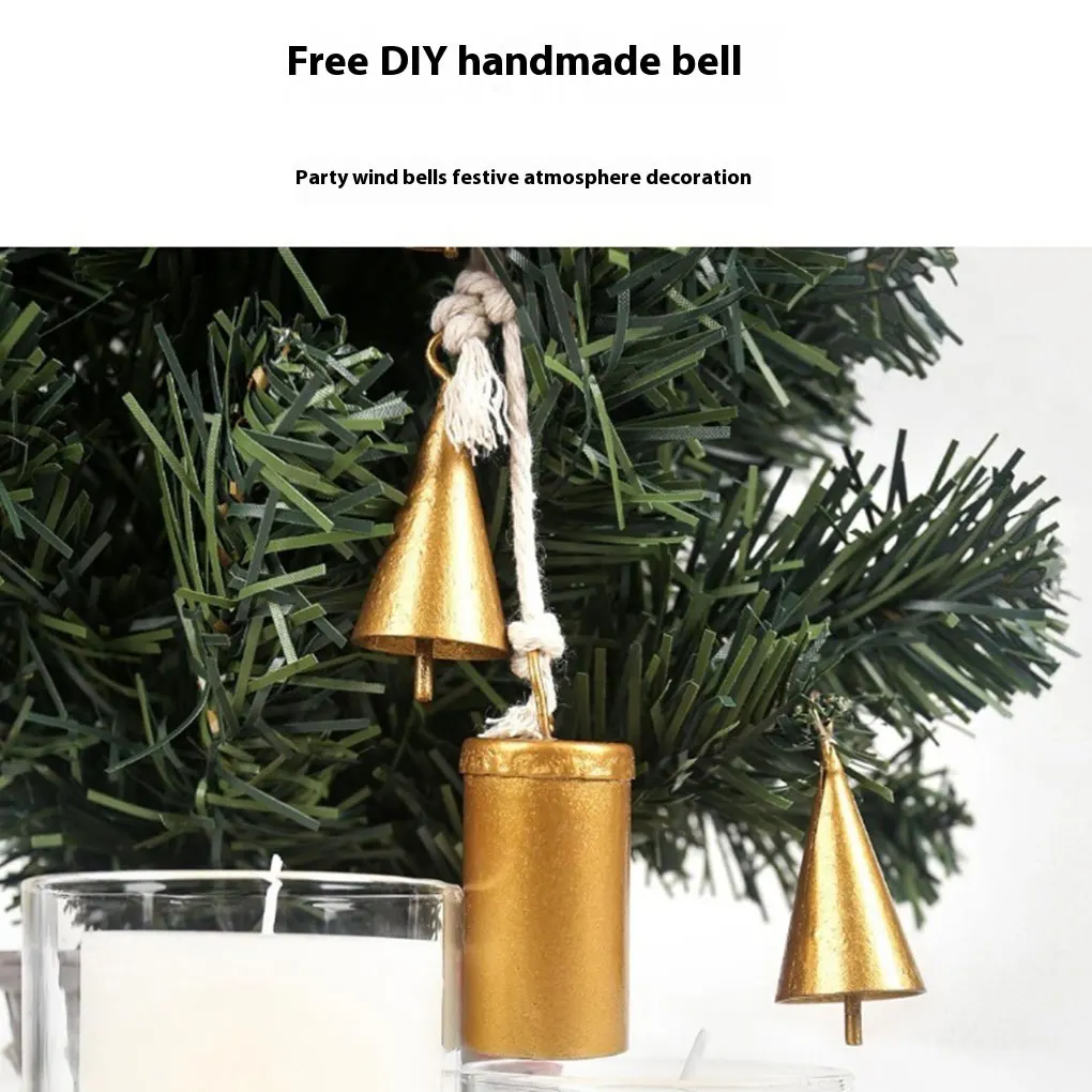 Description Picture 6 of item10PCS Christmas Ornament Bells Conical Barrel Shaped Retro Gold wind Chimes Wall Hanging Christmas Decoration Bell New Year Gift