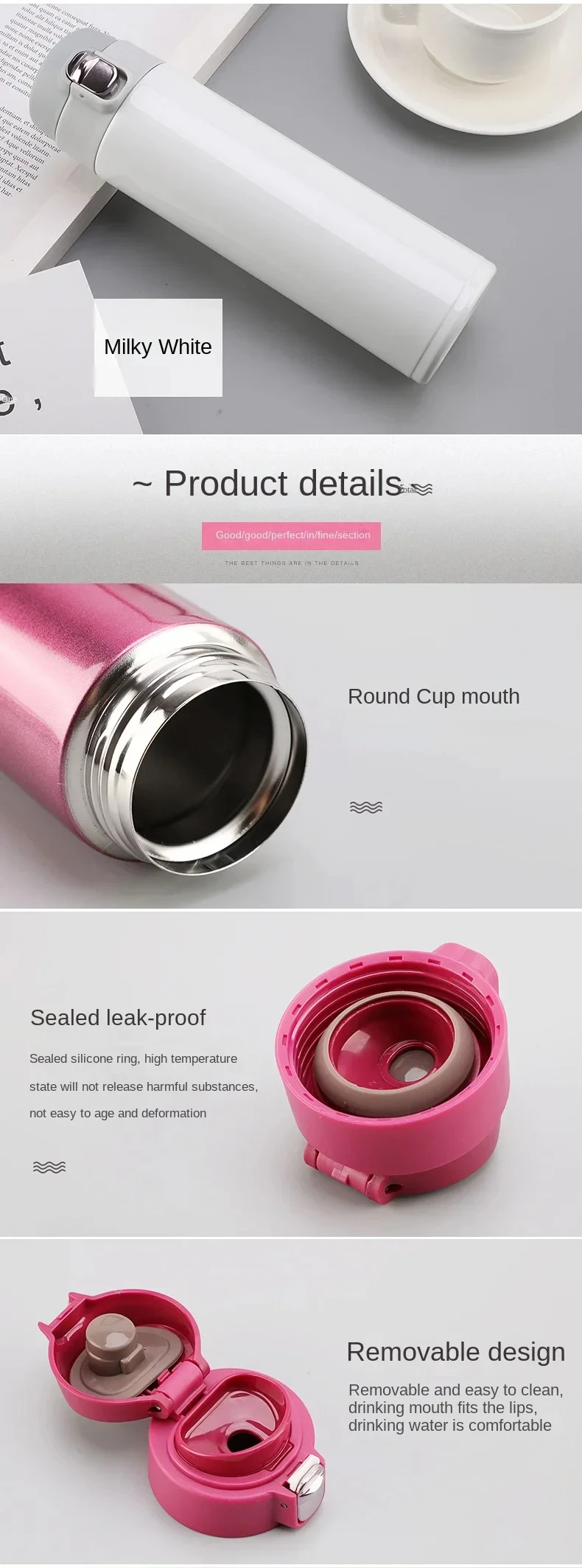 Stainless Steel Bouncing Cover Vacuum Flask Thermos Water Bottle