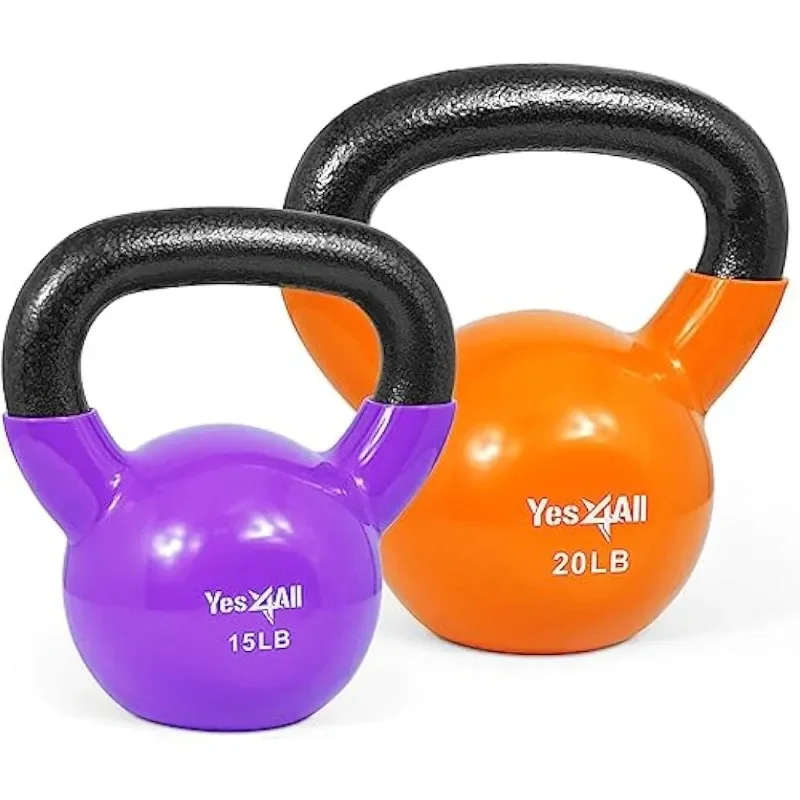 

Combo Kettlebells Vinyl Coated Weight Sets Great for Full Body Workout Equipment Push up, Grip Strength