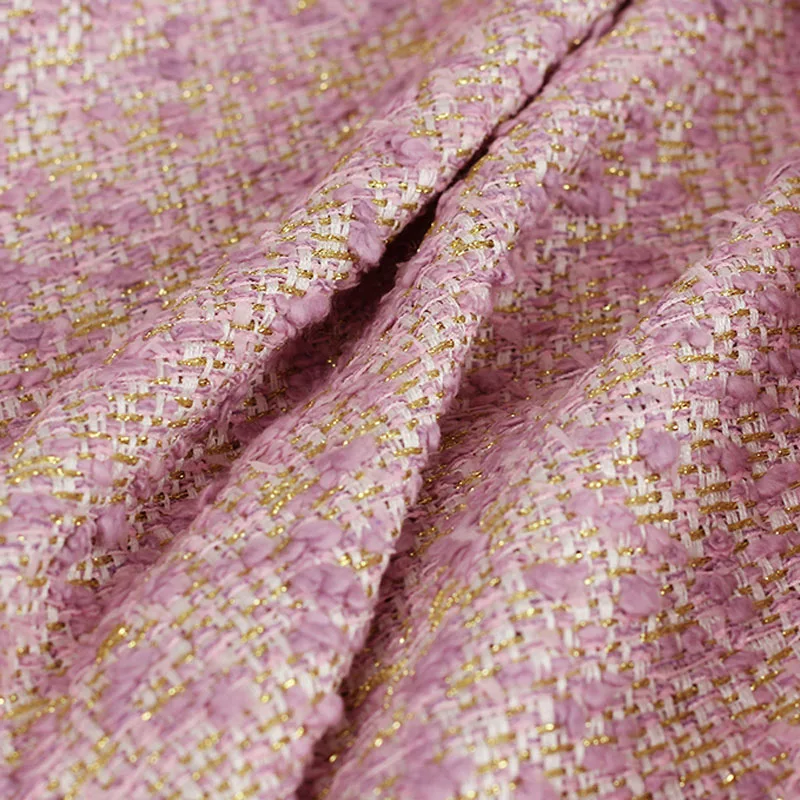 50X145Cm Roze Goud Draad Lint Garen Gevlochten Tweed Stof Voor Vrouwen Herfst Jas Jurk Past jas Handtas Diy Doek Naaien