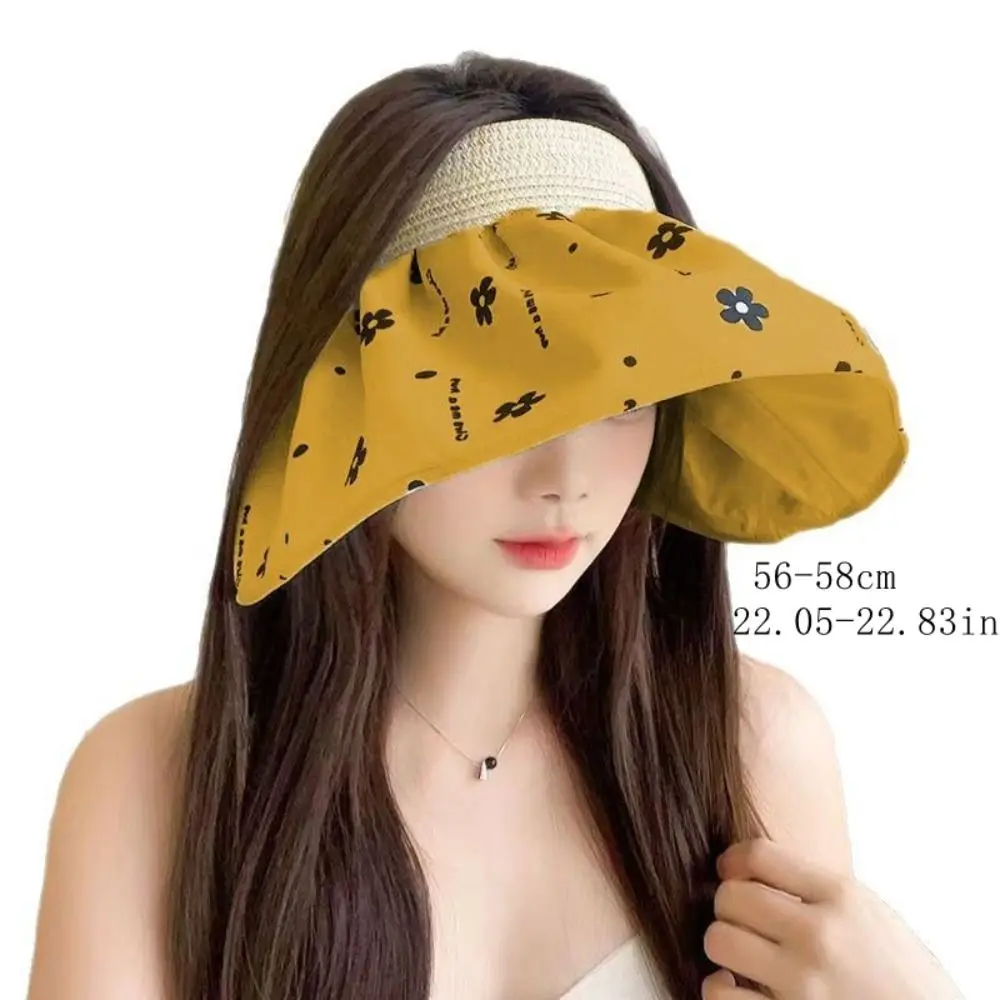 Sports Sun Hat Breathable Flower Visor Cap UV Protection Sweet Empty Top Hat Korean Style Big Brim Bucket Summer