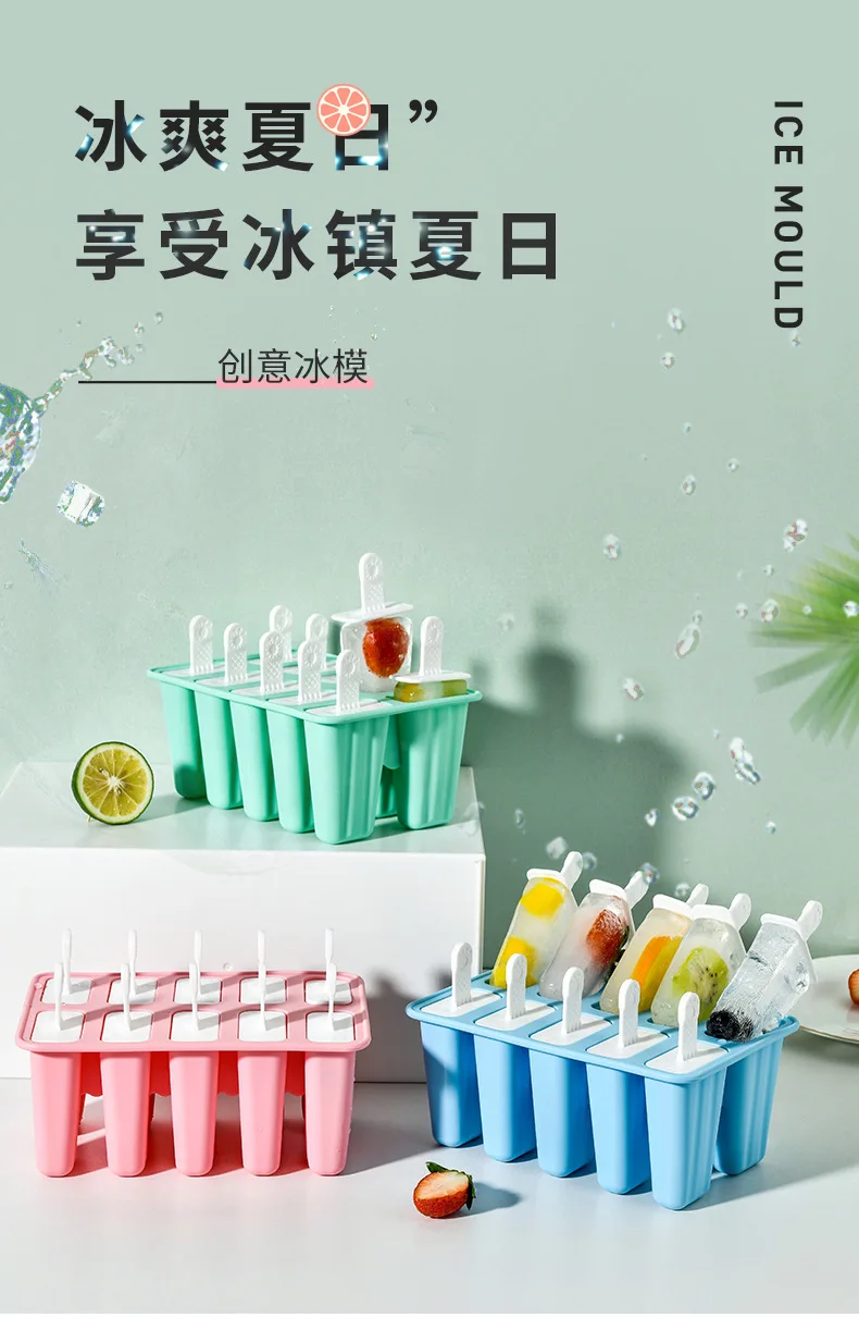 Description Picture 2 of item4/6/10 Hole Silicone Ice Cream Mold with Reusable Sticks Chocolate Dessert Popsicle Moulds Tray DIY Ice Cube Maker Tools