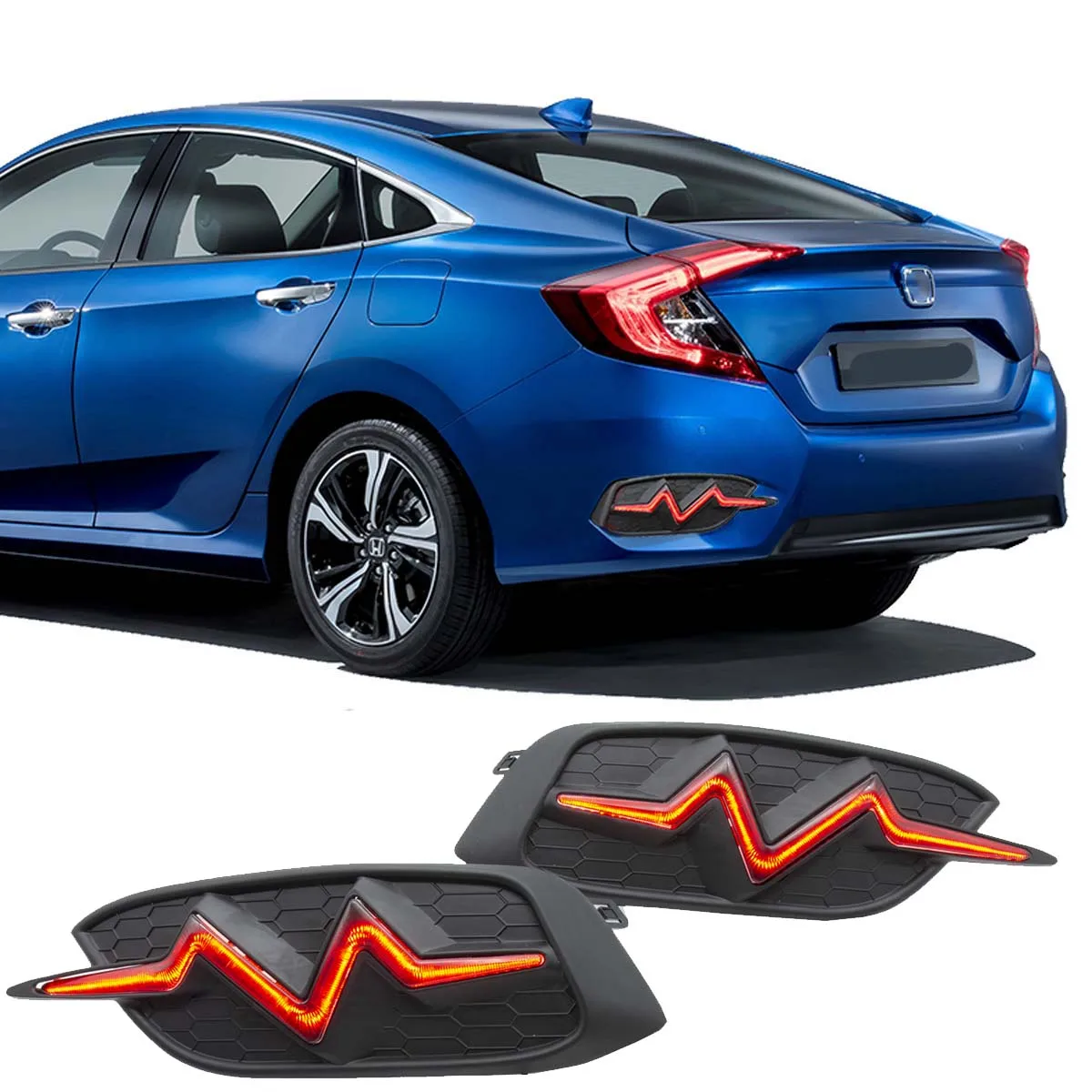 

2 шт., отражатель заднего бампера для HONDA Civic 2016-2017 с 3 функциями