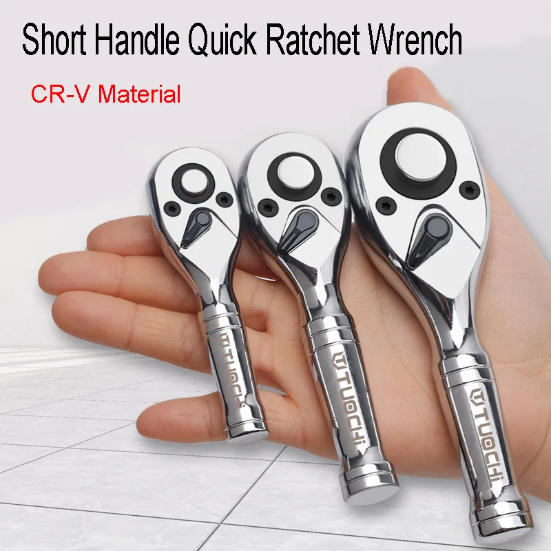 Mini cheie cu clichet cu priză rapidă cu 72 de dinți, cheie 1/4 3/8 1/2 mare, mijlociu și mic, coarne bidirecționale, instrument de reparare cu mâner scurt_voghion.com