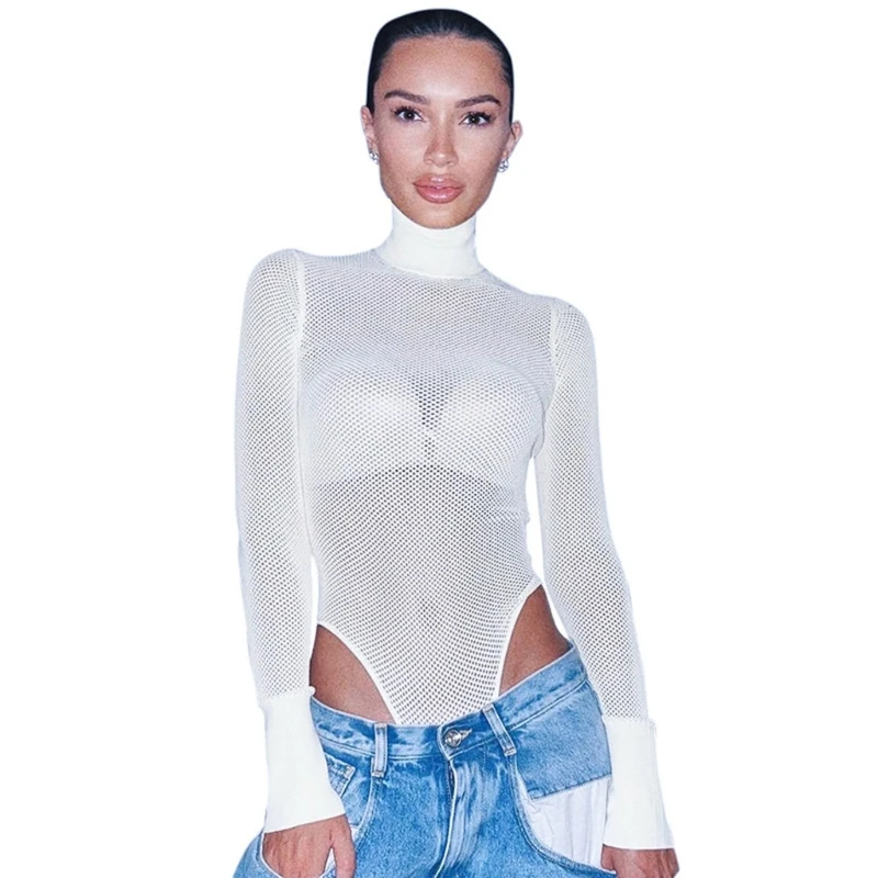 

Women Sexy Long Sleeve Mock Neck Bodysuit Tops Summer Fitting Body Suit Jumpsuit Leotard Clothing Bodysuits