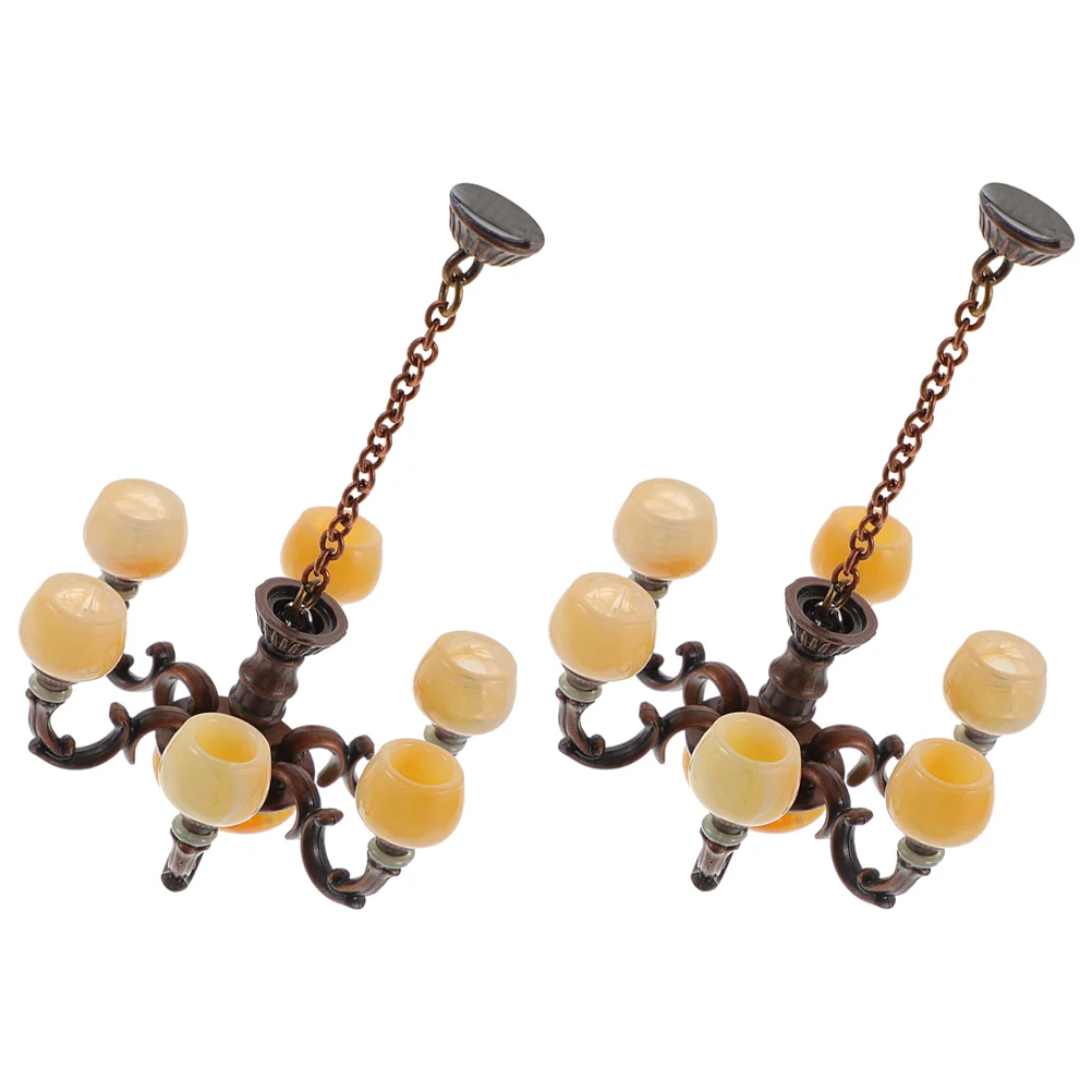 

2 Pcs Dollhouse Chandelier Accessories Lamp Model Miniature Tiny Ceiling Pendant Craft Furniture