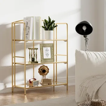 Book Shelf 3 Tier Gold Bookshelf Free Shipping Metal Book Shelf for Storage Folding Bookcase for Office Organization and Storage 1