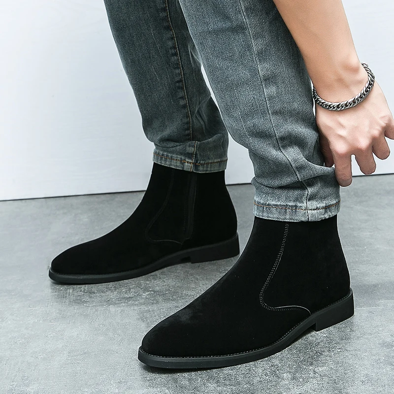 Suede High Neck Shoes For Mens Men's Suede Leather High-Top Boat