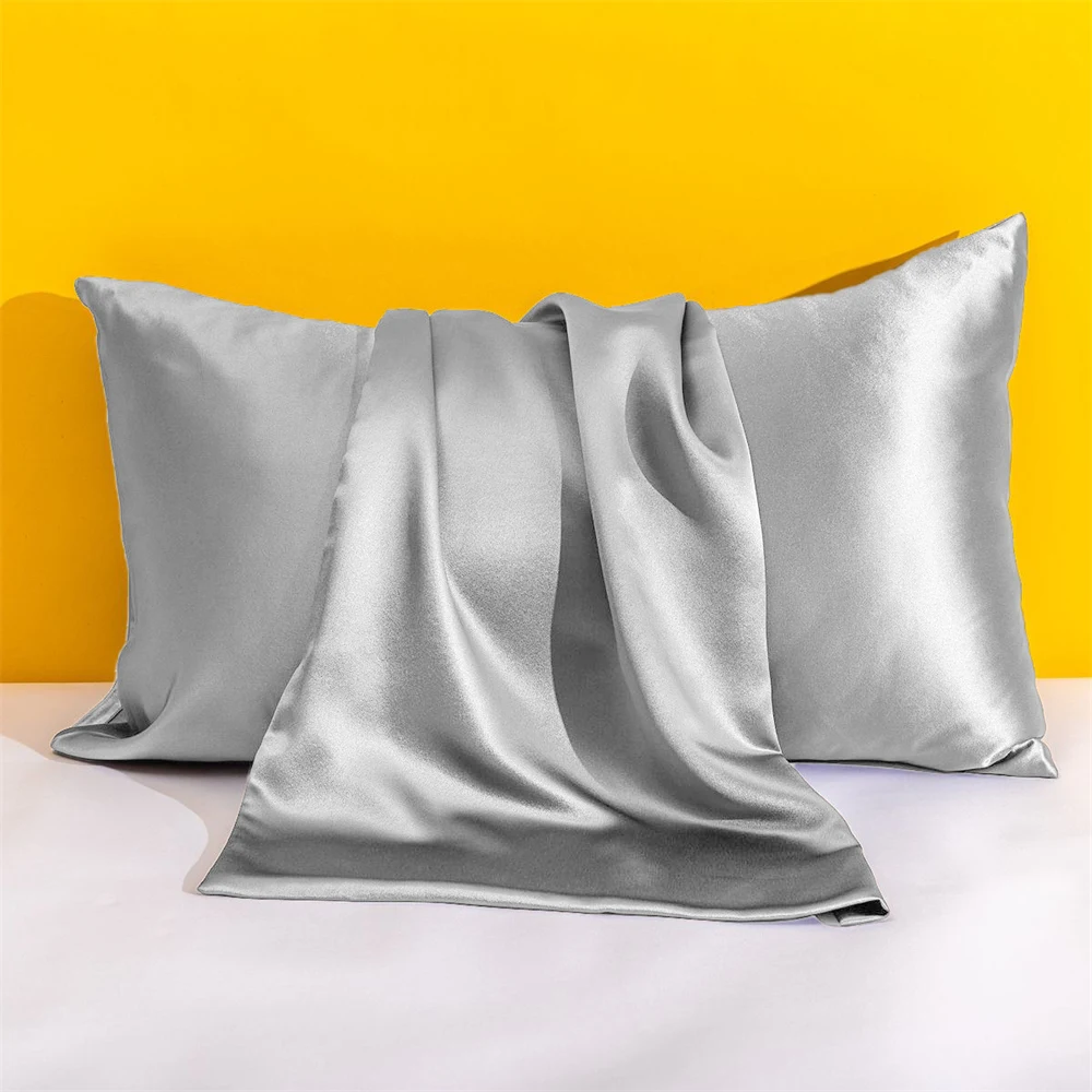Description Picture 5 of item1PC Solid Silk Pillowcases Decorative Luxury Cushion Cover Envelope Style Hair Skin Protect Standard Queen Size Pillow Case