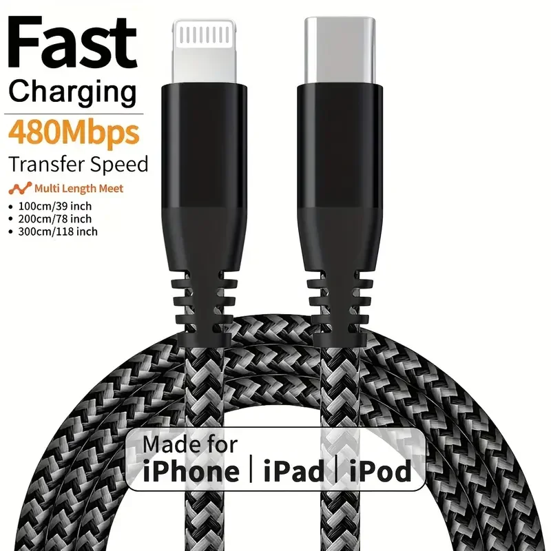 1PC 2PCS MFi Certified Fast Cable durable Nylon Braided Cord thumbnail 3