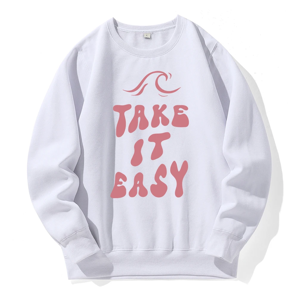 

Take It Easy Printing Men Hoody Loose Fleece Comfortable Hooded Casual Fashion All Match Sweatshirt Daily Basic O-Neck Hoodies