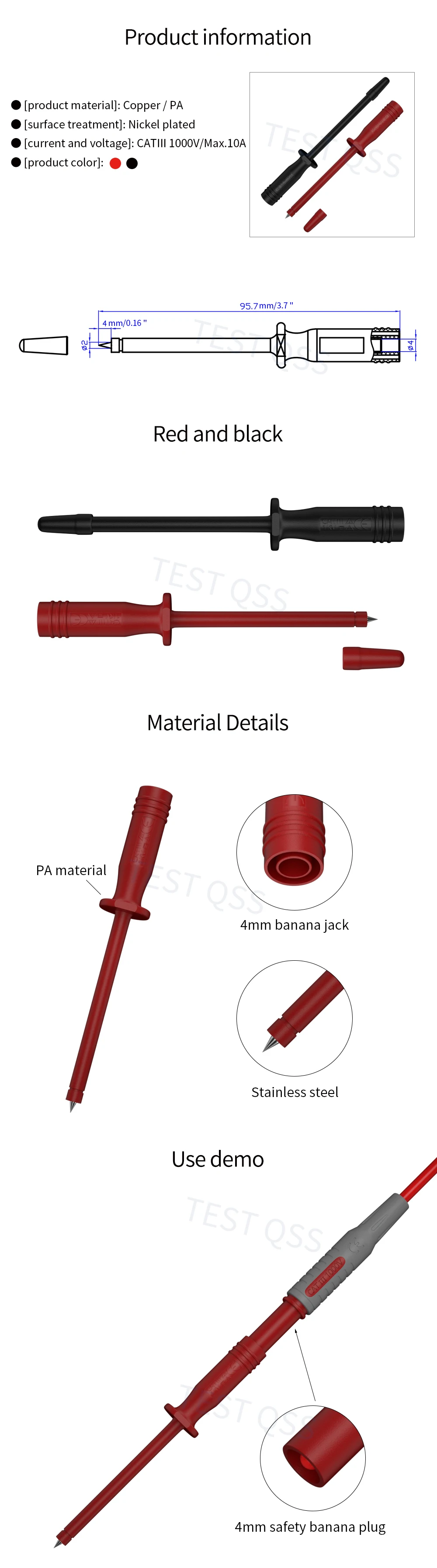 QSS 2PCS Test Sonde Spitze 4MM Bananen Jack für Power Circuit Automotive Circuit Tester Elektrische System Diagnose – Detail 1