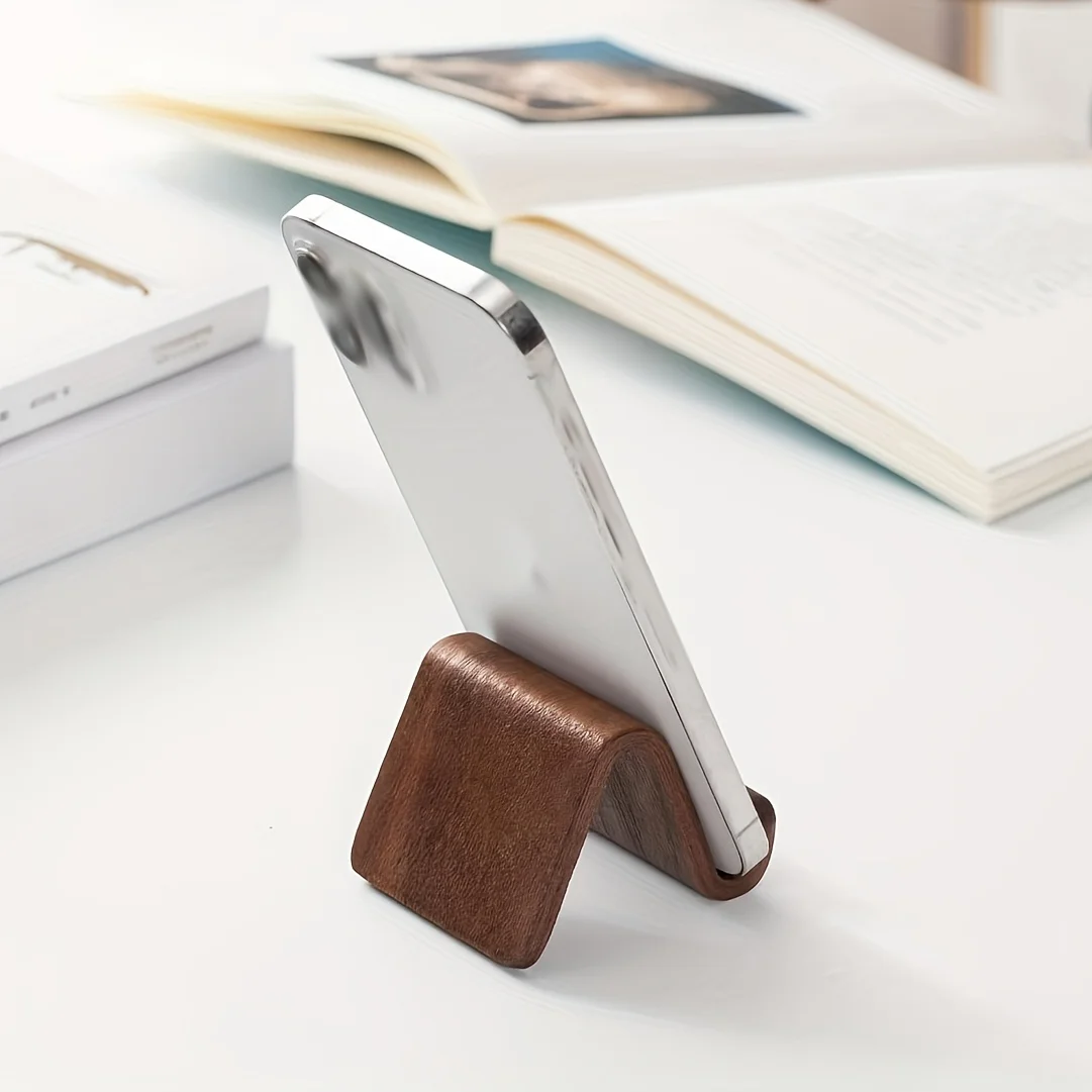 Premium Walnut Wood Rotating Phone Stand with Adjustable Angle & Clamp Base - Sturdy Portable Desk Accessory