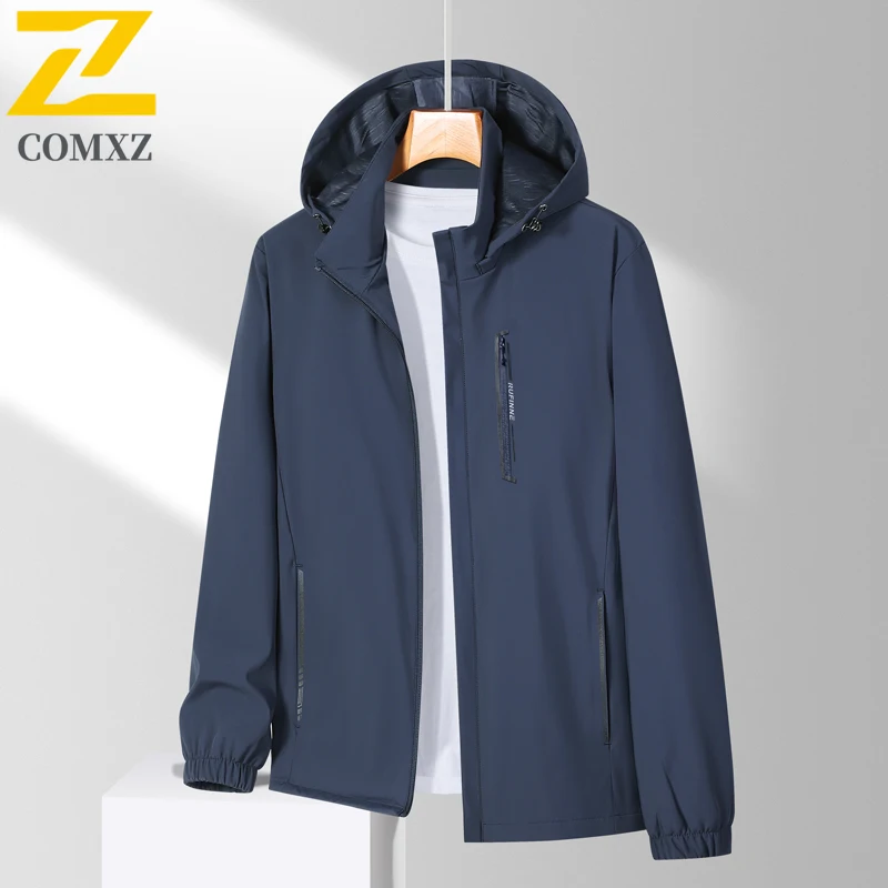 Spring Autumn Men's Jacket Outdoor Leisure Detachable Hat Windproof Windbreaker Camping Sports Breathable Wear Resistant Coat
