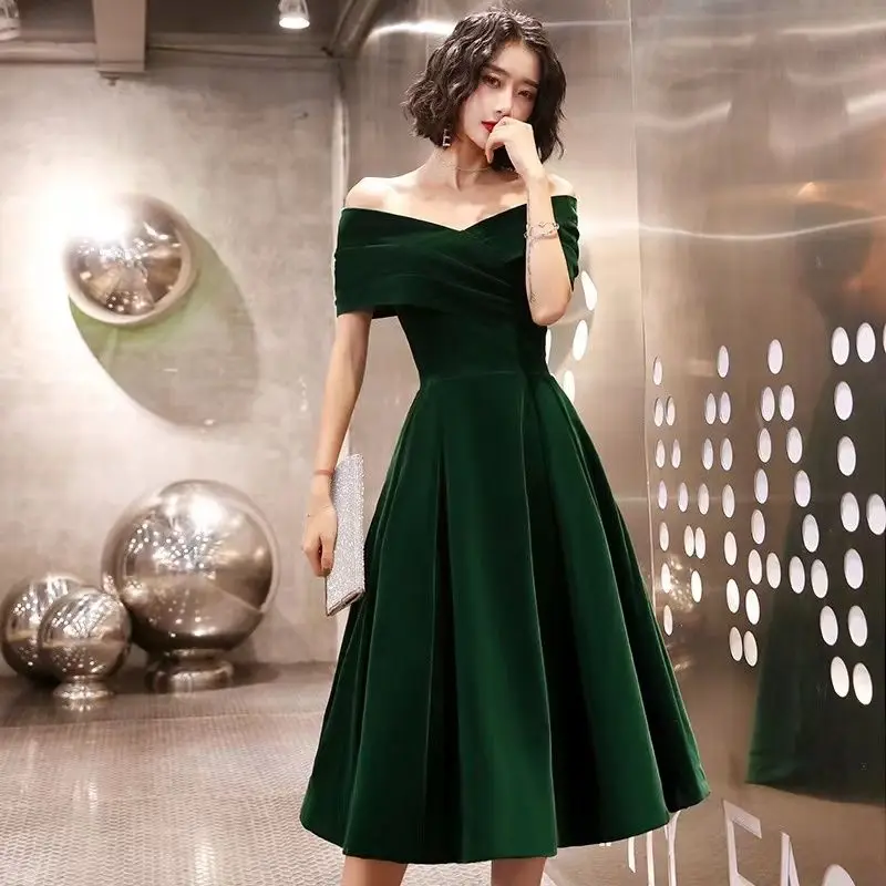 

Женское бархатное платье с V-образным вырезом, длинное зеленое платье с коротким рукавом и V-образным вырезом, в винтажном французском стиле, лето 2023