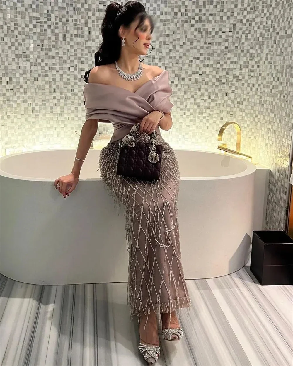 Exquisite Off-the-shoulder Sheath Cocktail Sequin Fold S Occasion Evening Gown cocktail dresses for women women cocktail dresses